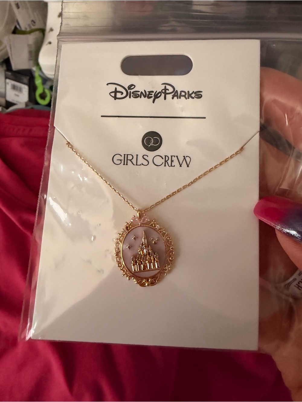 Disney Gold and Pink Castle Pendant Necklace